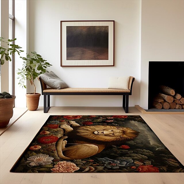 Sleeping Lion Area Rug Kitchen Mat Non-Slip Oil Proof Floor Mat Livingroom Rug Indoor Outdoor Mat Bedroom Decor Bathroom Mat Entrance Rug Door Mat