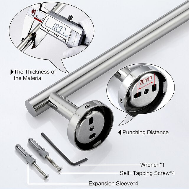 Wall Mounted Towel Rail, Bath Accessories Thicken Stainless Steel Shower Towel Rack for Bathroom, Towel Holder 30-60cm