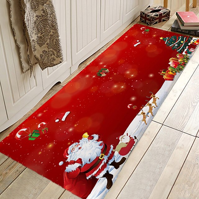 Christmas Decorations Party Flannel Floor Mat Area Rug Door Mat Hallway Carpets Area Rugs for Bedroom Living Room Carpet Kitchen Bathroom Anti-Slip Xmas Floor Mats