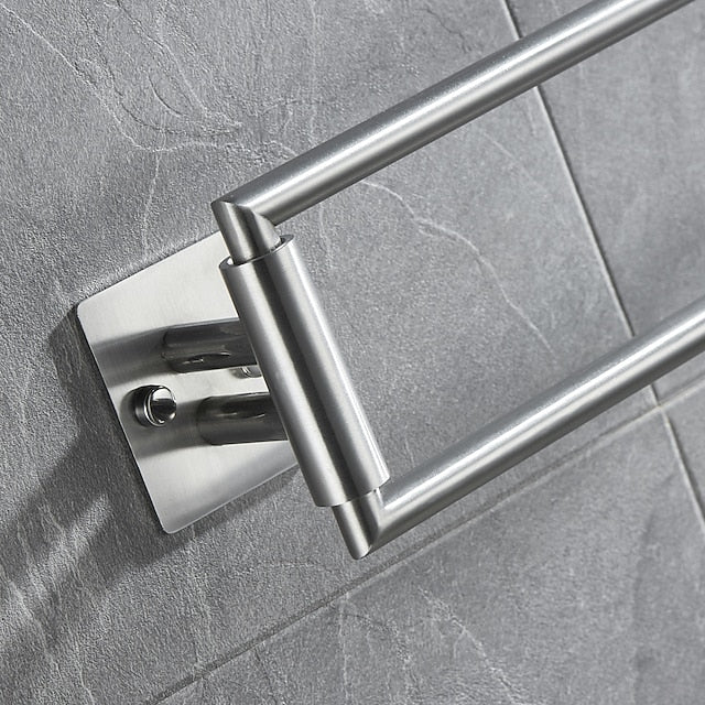 180 Degree Revolving Folding Towel Bar Stainless Steel Bathroom 2-rod Towel Rack Brushed Silvery and Matte Black 1pc