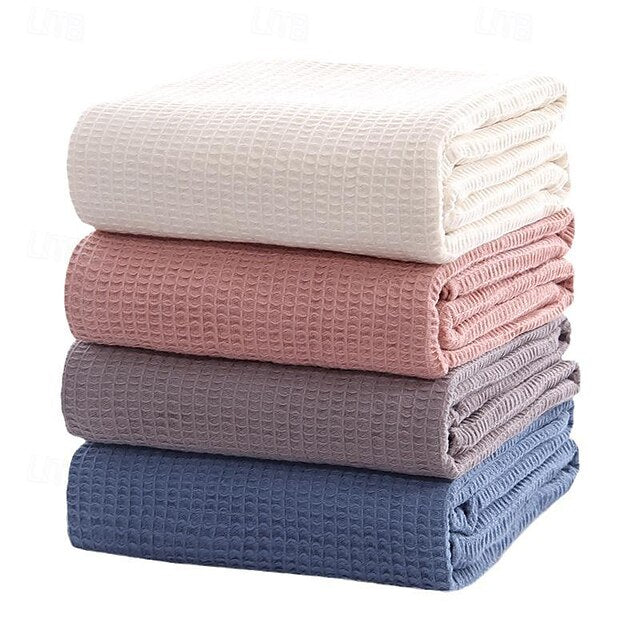 100% Cotton Waffle Throw Comfortable and Breathable Honeycomb Nap Blanket Pure Cotton Towel Blanket