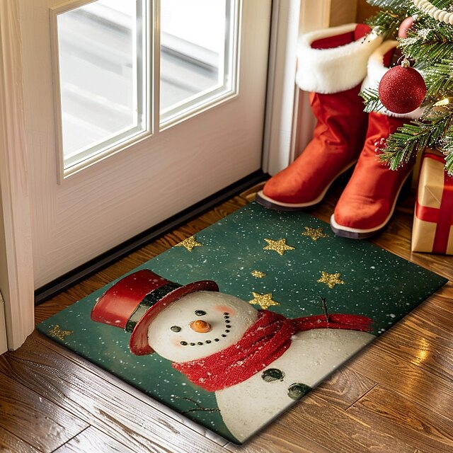 Christmas Decorations Doormat Snowman Kitchen Mat Floor Mat Non-Slip Area Rug Oil Proof Rug Indoor Outdoor Mat Bedroom Decor Bathroom Mat Entrance Rug