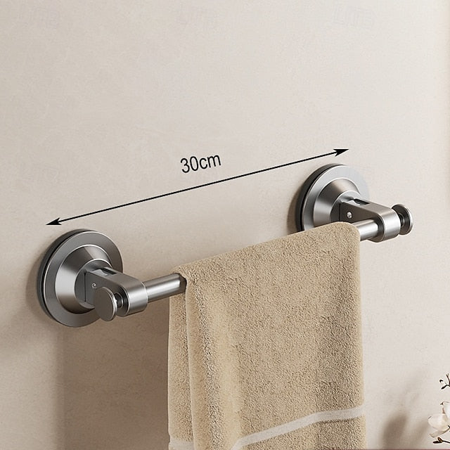 Gun Gray Suction Cup Towel Rack Bathroom Non Perforated Space Aluminum Bathroom Storage Rack Wall Mounted Single Pole Towel Pole