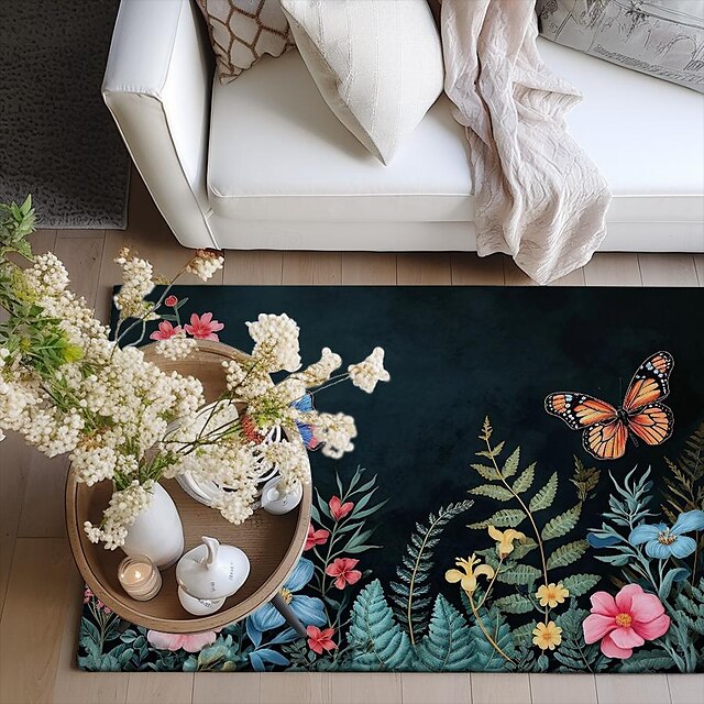 Green Butterfly Plant Area Rug Kitchen Mat Non-Slip Oil Proof Floor Mat Livingroom Rug Indoor Outdoor Mat Bedroom Decor Bathroom Mat Entrance Rug Door Mat