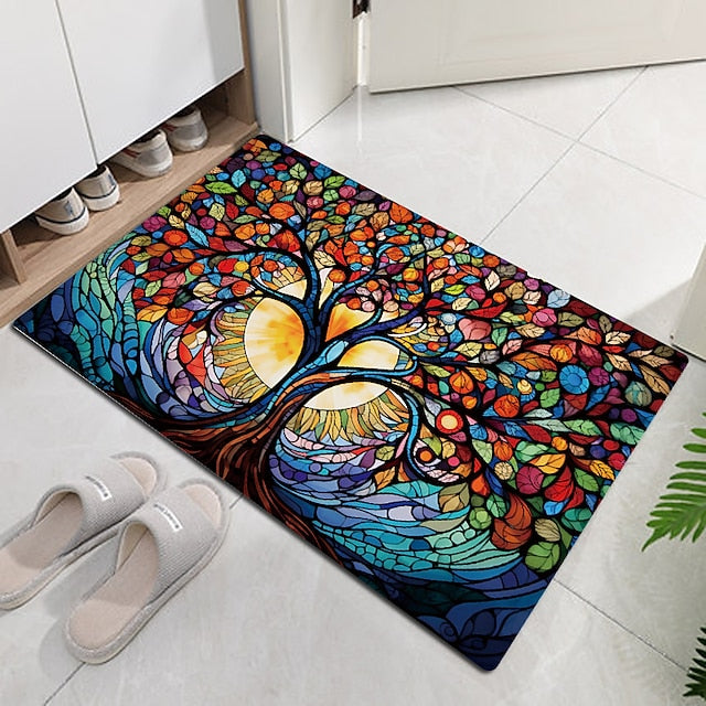 Stained Glass Tree Life Doormat Floor Mats Washable Rugs Kitchen Mat Non-Slip Oil Proof Rug Indoor Outdoor Mat Bedroom Decor Bathroom Mat Entrance Rug