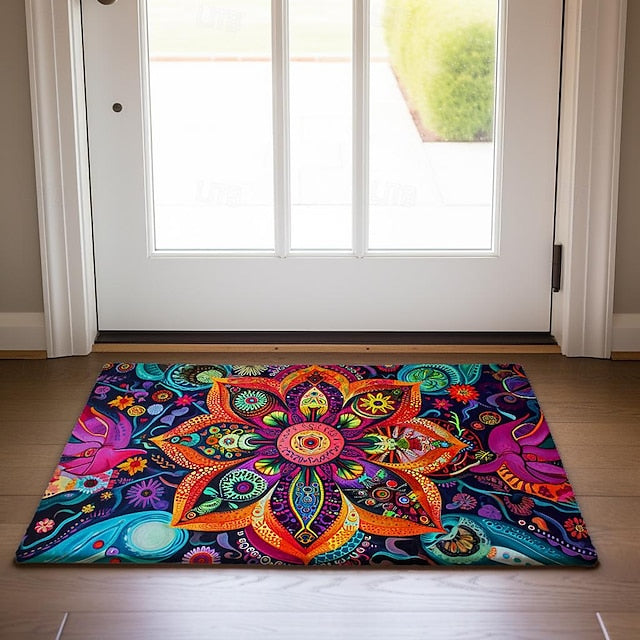 Painting Mandala Bohemian Doormat v Non-Slip Oil Proof Rug Indoor Outdoor Mat Bedroom Decor Bathroom Mat Entrance Rug