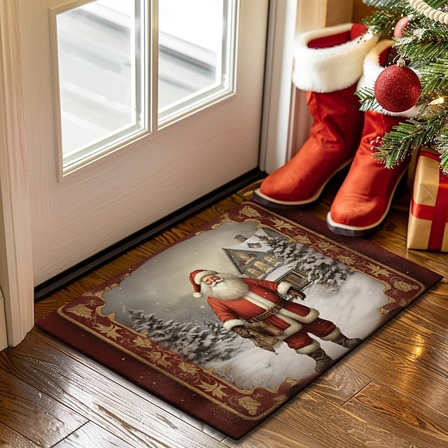 Christmas Decoration Doormat Xmas Santa Kitchen Mat Floor Mat Non-Slip Area Rug Oil Proof Rug Indoor Outdoor Mat Bedroom Decor Bathroom Mat Entrance Rug