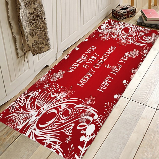 Christmas Decorations Pattern Floor Mat Flannel Hallway Carpets Area Rugs Xmas Door Mat for Bedroom Living Room Carpet Kitchen Bathroom Anti-Slip Floor Mats