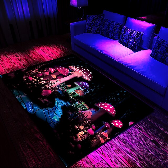 Fantasy Mushroom Blacklight Rug Carpet Floor Mat UV Reactive Glow in the Dark Rug Large Non-Slip Rug Mat Carpet for Room Decor