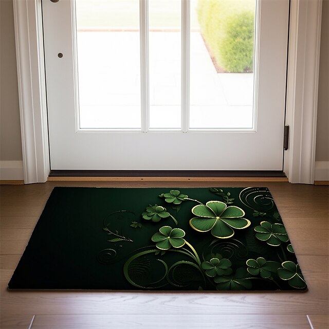 Saint Patrick's Day Doormat Floor Mats Washable Rugs Kitchen Mat Non-Slip Oil Proof Rug Lucky Clover Indoor Outdoor Mat Bedroom Decor Bathroom Mat Entrance Rug