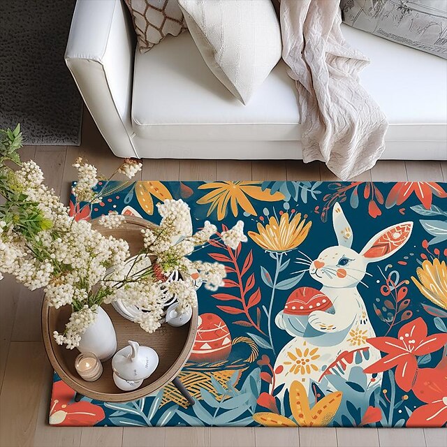 Forest Easter Bunny Area Rug Kitchen Mat Non-Slip Oil Proof Floor Mat Livingroom Rug Indoor Outdoor Mat Bedroom Decor Bathroom Mat Entrance Rug Door Mat