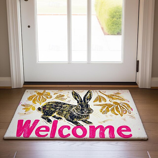 Welcome Rabbits Doormat Floor Mats Washable Rugs Kitchen Mat Non-Slip Oil Proof Rug Indoor Outdoor Mat Bedroom Decor Bathroom Mat Entrance Rug