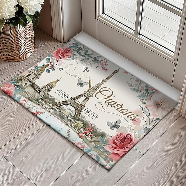 Graffiti Doormat Kitchen Mat Floor Mat Non-Slip Area Rug Oil Proof Rug Indoor Outdoor Mat Bedroom Decor Bathroom Mat Entrance Rug Eiffel Tower