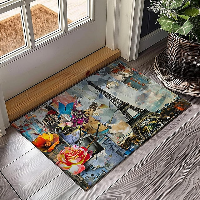 Graffiti Doormat Kitchen Mat Floor Mat Non-Slip Area Rug Oil Proof Rug Indoor Outdoor Mat Bedroom Decor Bathroom Mat Entrance Rug Eiffel Tower