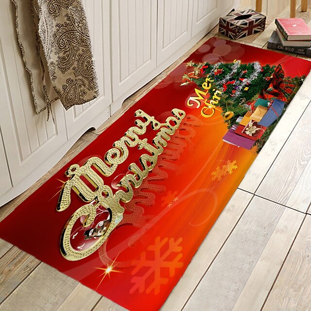 Christmas Decorations Party Flannel Floor Mat Area Rug Door Mat Hallway Carpets Area Rugs for Bedroom Living Room Carpet Kitchen Bathroom Anti-Slip Xmas Floor Mats