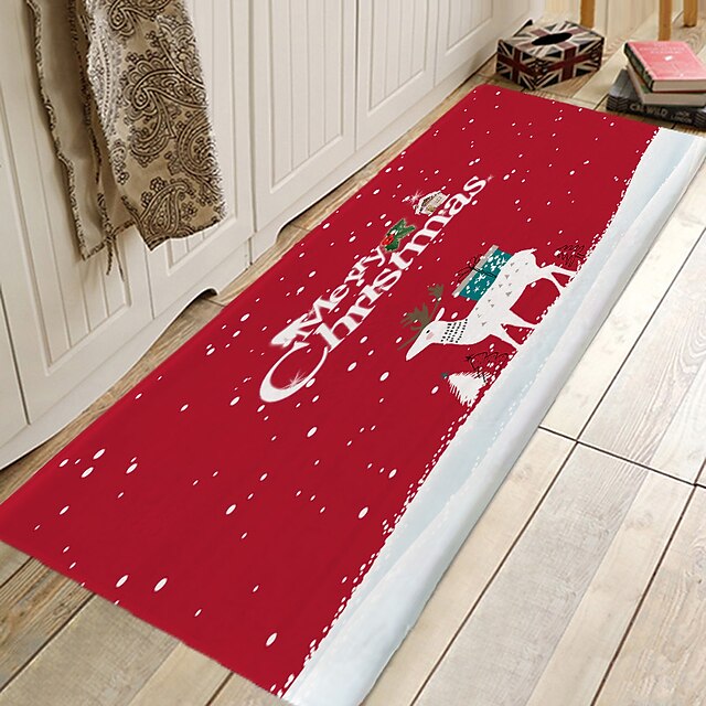 Christmas Decorations Party Flannel Floor Mat Area Rug Door Mat Hallway Carpets Area Rugs for Bedroom Living Room Carpet Kitchen Bathroom Anti-Slip Xmas Floor Mats