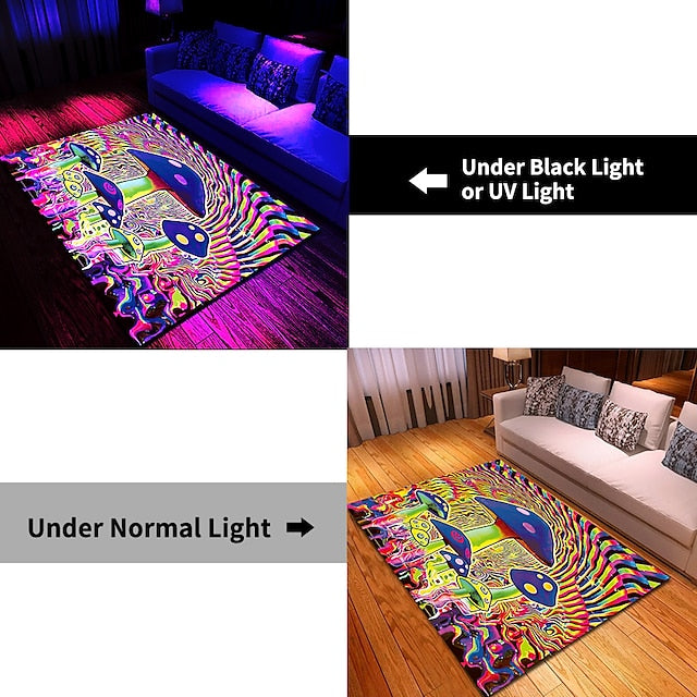 Blacklight Printed Carpet UV Reactive Glow in the Dark Rug Large Non-Slip Rug Mat for Room Decor