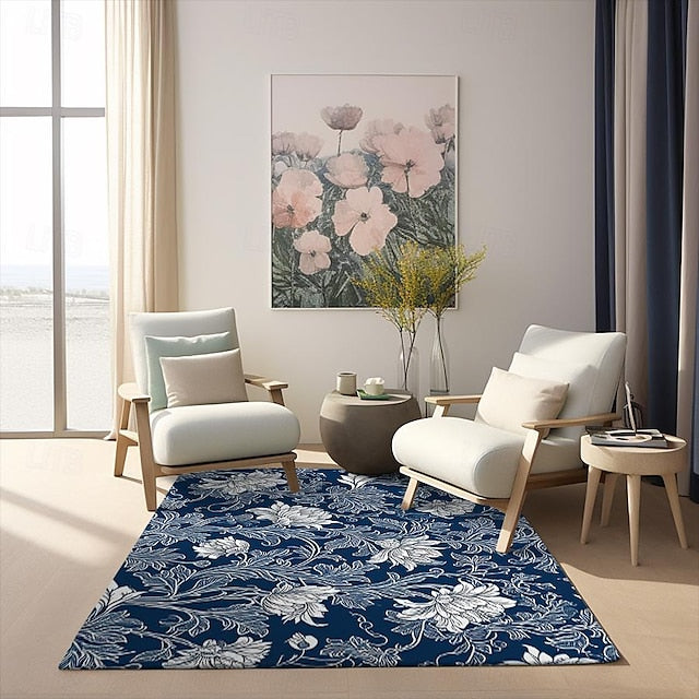 Blue Flower Area Rug Kitchen Mat Non-Slip Oil Proof Floor Mat Livingroom Rug Indoor Outdoor Mat Bedroom Decor Bathroom Mat Entrance Rug Door Mat Bird Tree of Life