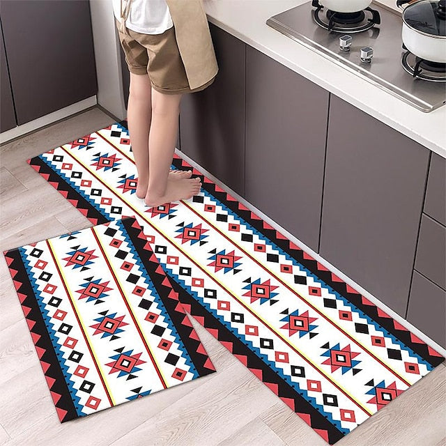 Boho Style Kitchen Mat Kitchen Rug Set of 2 Pcs,Perfect for Kitchen, Bathroom, Living Room, Soft, Absorbent Microfiber Material, Non-Slip, Easy Clean Machine Washable Floor Runner