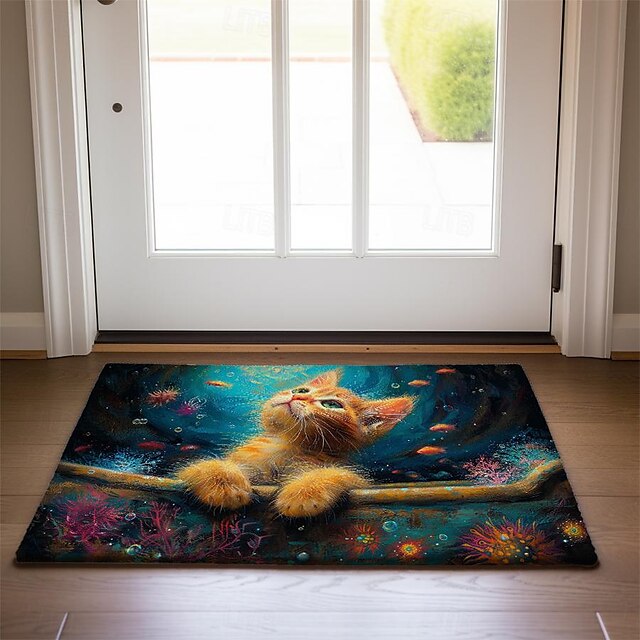 Kitty Fur Doormat Kitchen Mat Floor Mat Non-Slip Area Rug Oil Proof Rug Indoor Outdoor Mat Bedroom Decor Bathroom Mat Entrance Rug