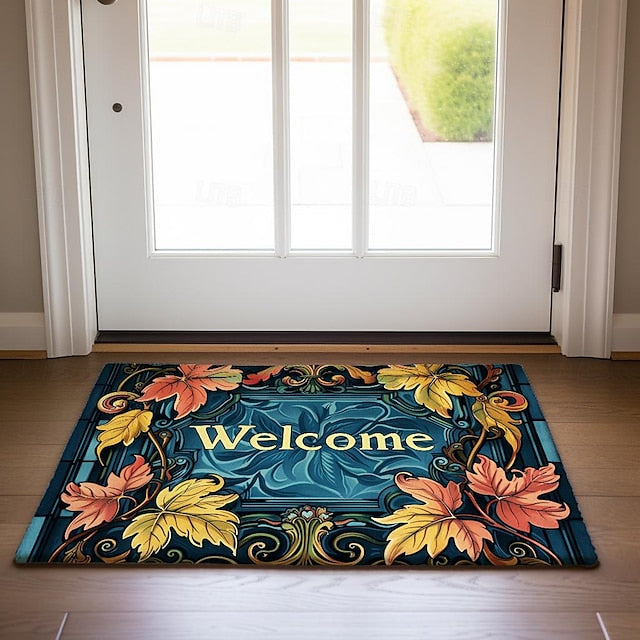 Welcome Floral Doormat Floor Mats Washable Rugs Kitchen Mat Non-Slip Oil Proof Rug Indoor Outdoor Mat Bedroom Decor Bathroom Mat Entrance Rug