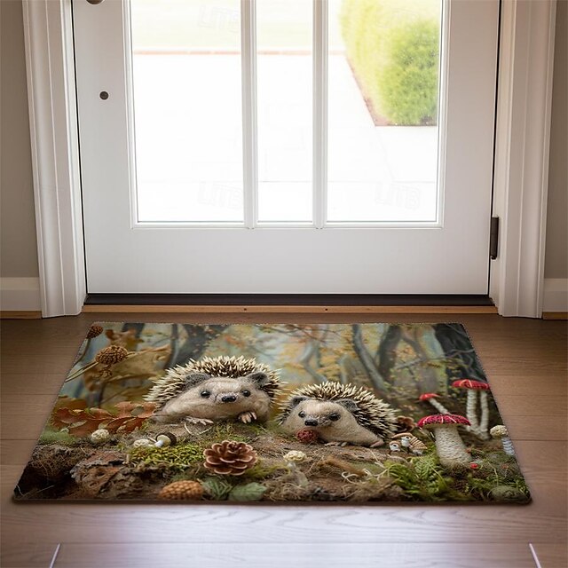 Hedgehog Forest Mushroom Doormat Kitchen Mat Floor Mat Non-Slip Area Rug Oil Proof Rug Indoor Outdoor Mat Bedroom Decor Bathroom Mat Entrance Rug