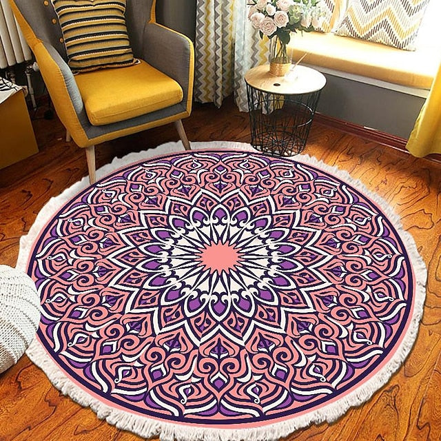 Mandala Tassel Round Carpet Area Rug Ethnic Style Room Living Room Bedroom Coffee Table Floor Mat