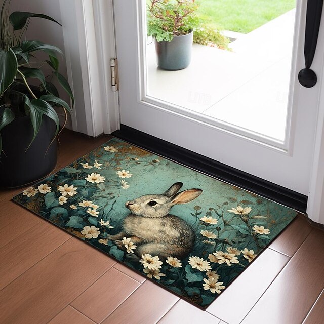 Ink Blue Rabbit Doormat Floor Mats Washable Rugs Kitchen Mat Non-Slip Oil Proof Rug Indoor Outdoor Mat Bedroom Decor Bathroom Mat Entrance Rug