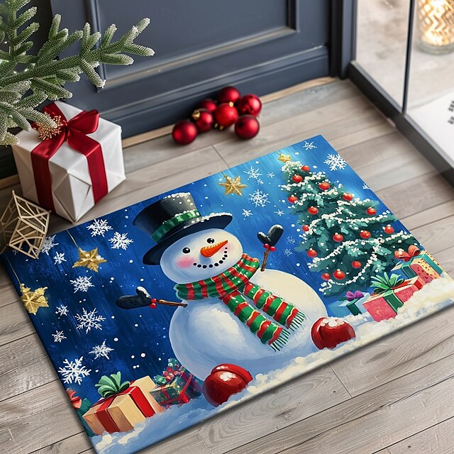 Christmas Decorations Doormat Snowman Kitchen Mat Floor Mat Non-Slip Area Rug Oil Proof Rug Indoor Outdoor Mat Bedroom Decor Bathroom Mat Entrance Rug