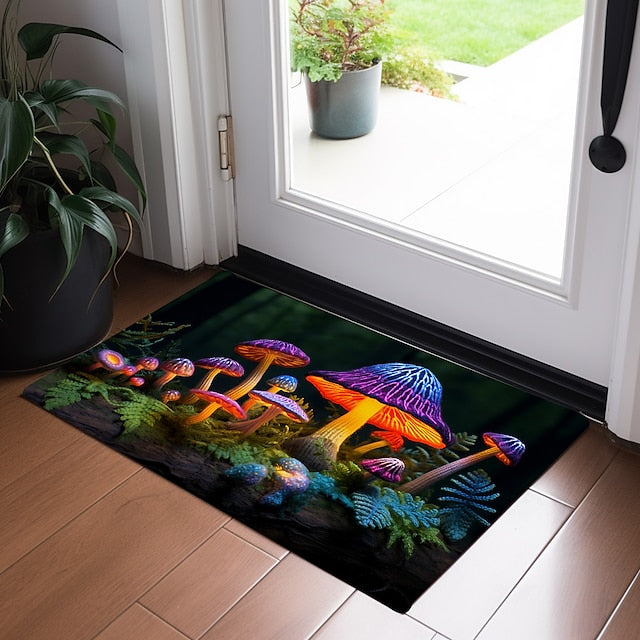 Magic Mushroom Forest Doormat Floor Mats Washable Rugs Kitchen Mat Non-Slip Oil Proof Rug Indoor Outdoor Mat Bedroom Decor Bathroom Mat Entrance Rug