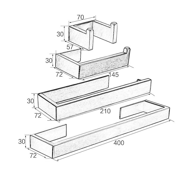 Bathroom Accessory Set, Self-adhesive Matte Black Stainless Steel Hardware Include Robe Hook, Towel Bar, Towel Holder, Toilet Paper Holder,for Home and Hotel