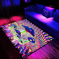 Blacklight Printed Carpet UV Reactive Glow in the Dark Rug Large Non-Slip Rug Mat for Room Decor