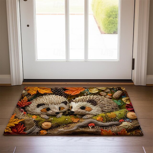 Hedgehog Forest Mushroom Doormat Kitchen Mat Floor Mat Non-Slip Area Rug Oil Proof Rug Indoor Outdoor Mat Bedroom Decor Bathroom Mat Entrance Rug