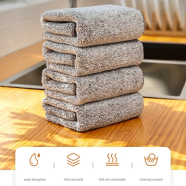 9Pcs Bamboo Charcoal Dishcloth Microfiber Kitchen Towel Thickened Absorbent Non-stick Oil Wiping Rag Home Cleaning Dishcloth