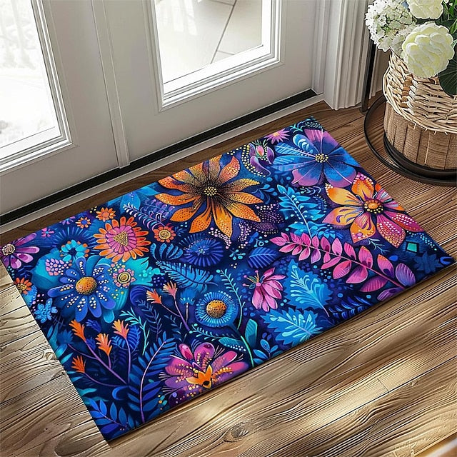 Pointillism Flowers Doormat Floor Mats Washable Rugs Kitchen Mat Non-Slip Oil Proof Rug Indoor Outdoor Mat Bedroom Decor Bathroom Mat Entrance Rug