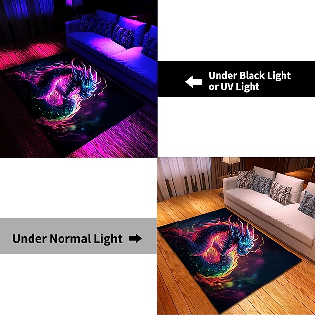 Blacklight Rug UV Reactive Glow in the Dark Area Rug Kitchen Mat Non-Slip Oil Proof Creepy Dragon Floor Mat Livingroom Rug Indoor Outdoor Mat Bedroom Decor Bathroom Mat Entrance Rug Door Mat