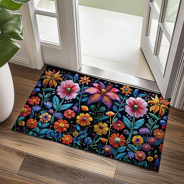 Oil Painting Flowers Doormat Floor Mats Washable Rugs Kitchen Mat Non-Slip Oil Proof Rug Indoor Outdoor Mat Bedroom Decor Bathroom Mat Entrance Rug