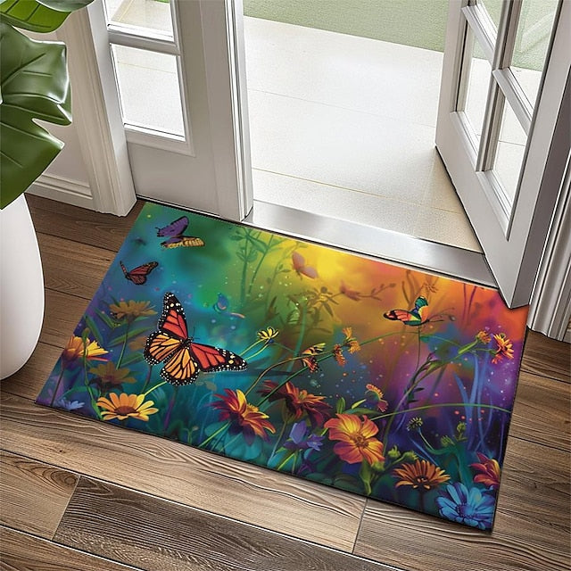 Butterfly Flowers Doormat Non-Slip Oil Proof Rug Indoor Outdoor Mat Bedroom Decor Bathroom Mat Entrance Rug Door Mat