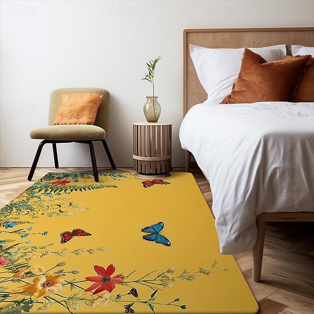 Green Butterfly Plant Area Rug Kitchen Mat Non-Slip Oil Proof Floor Mat Livingroom Rug Indoor Outdoor Mat Bedroom Decor Bathroom Mat Entrance Rug Door Mat