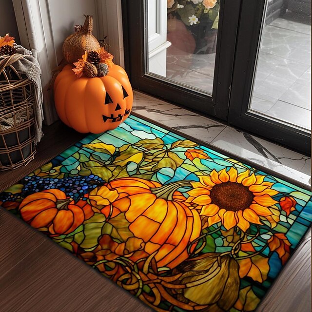 Doormat Pumpkin Sunflowers Kitchen Mat Floor Mat Non-Slip Area Rug Oil Proof Rug Indoor Outdoor Mat Bedroom Decor Bathroom Mat Entrance Rug