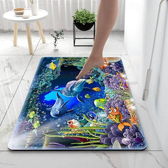 Sea Diatomaceous Earth Bath Mat Non-slip Soft Mat Rubber Anti-Slip Fast Dry Super Absorbent Thin Bathroom Mat for Under Door - Bathroom Floor Mat Rug Bathtub Front Shower Mat Sink