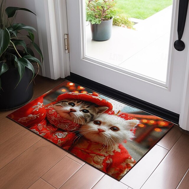 Red Cloth Cat Doormat Floor Mats Washable Rugs Kitchen Mat Non-Slip Oil Proof Rug Indoor Outdoor Mat Bedroom Decor Bathroom Mat Entrance Rug