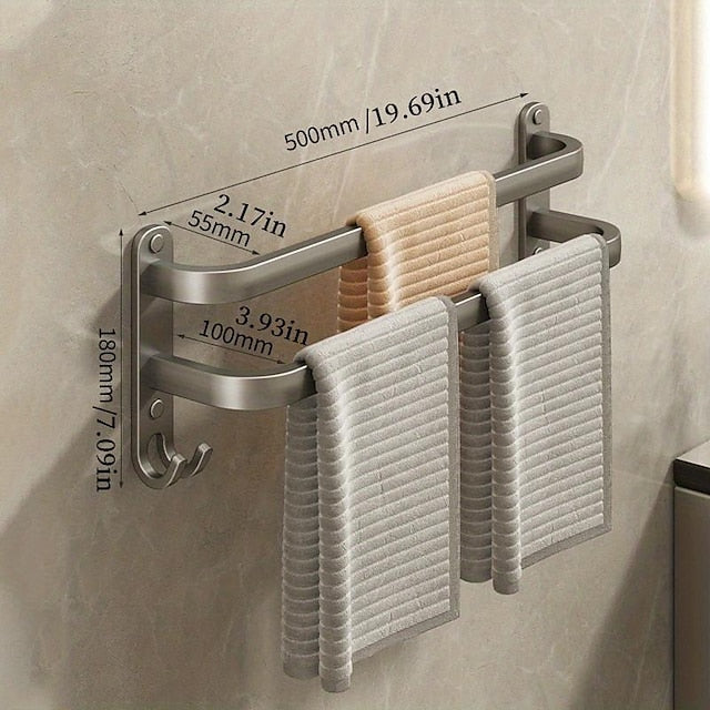 1pc Space-Saving Wall Mounted Towel Rack - Aluminum Shower Room Holder for Bathroom Towels and Washroom Storage