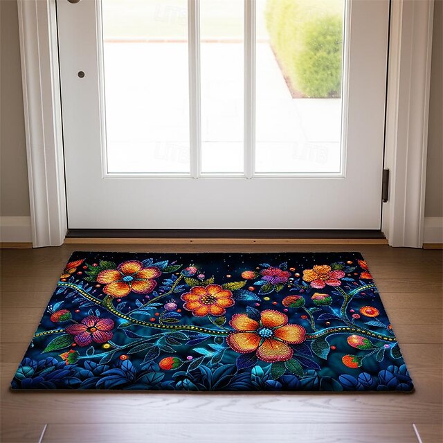 Oil Painting Flowers Doormat Floor Mats Washable Rugs Kitchen Mat Non-Slip Oil Proof Rug Indoor Outdoor Mat Bedroom Decor Bathroom Mat Entrance Rug