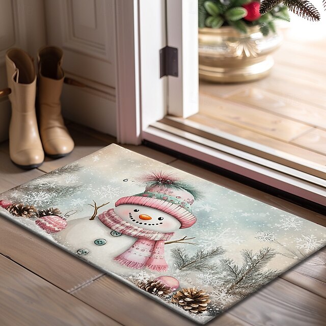 Christmas Decoration Doormat Xmas Snowman Couple Kitchen Mat Floor Mat Non-Slip Area Rug Oil Proof Rug Indoor Outdoor Mat Bedroom Decor Bathroom Mat Entrance Rug