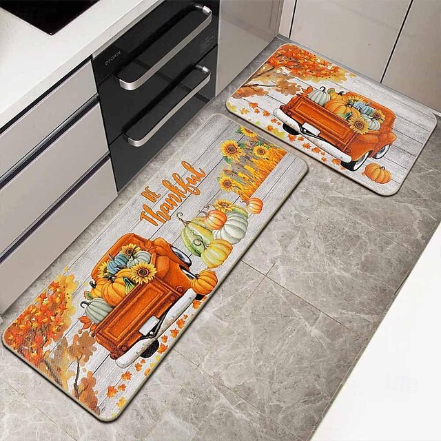 Autumn Pumpkin Truck Area Rug Kitchen Mat Non-Slip Oil Proof Floor Mat Livingroom Rug Indoor Outdoor Mat Bedroom Decor Bathroom Mat Entrance Rug Door Mat