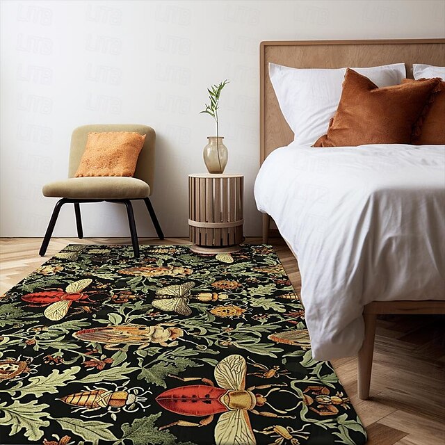 Floral Insects Area Rug Kitchen Mat Non-Slip Oil Proof Floor Mat Livingroom Rug Indoor Outdoor Mat Bedroom Decor Bathroom Mat Entrance Rug Door Mat