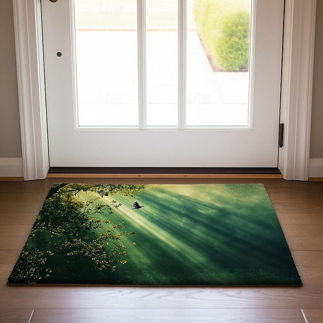 Beam Lights Forest Doormat Non-Slip Oil Proof Rug Indoor Outdoor Mat Bedroom Decor Bathroom Mat Entrance Rug Door Mat