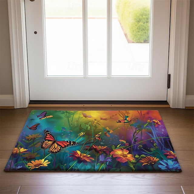 Butterfly Flowers Doormat Non-Slip Oil Proof Rug Indoor Outdoor Mat Bedroom Decor Bathroom Mat Entrance Rug Door Mat