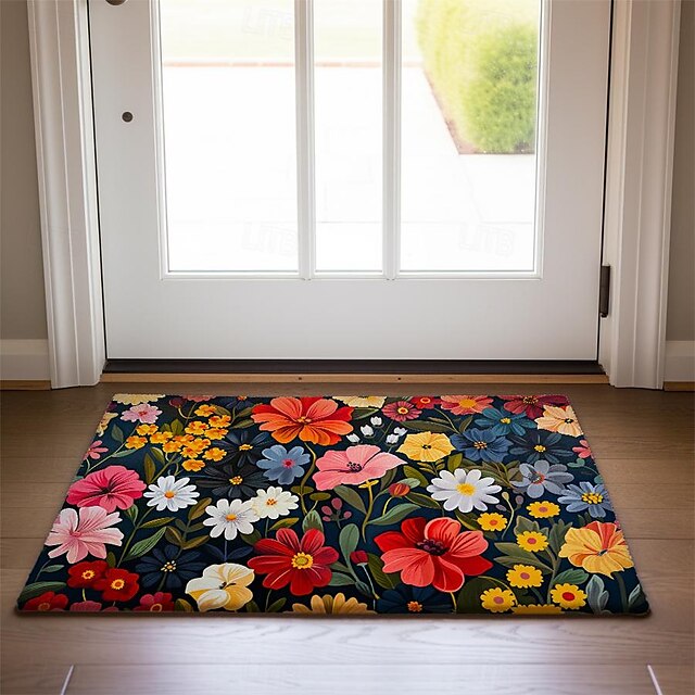 Flowers Doormat Floor Mats Washable Rugs Kitchen Mat Non-Slip Oil Proof Rug Indoor Outdoor Mat Bedroom Decor Bathroom Mat Entrance Rug